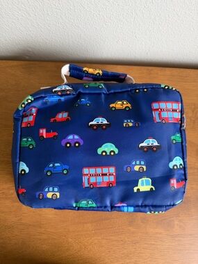 Kids' Navy Blue Car Print Lunch Bag – Playful Vehicle Design